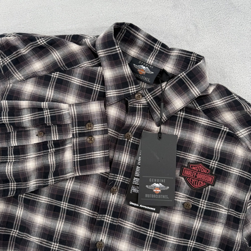 Harley Davidson Mens Large Plaid Long Sleeve Button Down Shirt Black Brown NWT